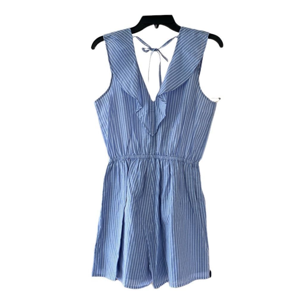 JACK BB DAKOTA light blue white striped elastic waist tie ruffle wrap front